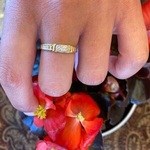 Solid real 14K Gold CZ Wedding Band Stackable Ring